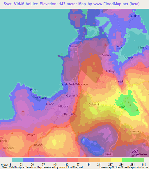 Sveti Vid-Miholjice,Croatia Elevation Map