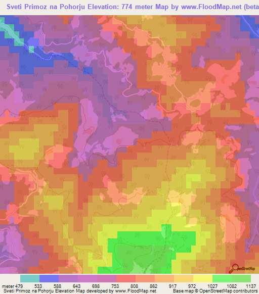 Sveti Primoz na Pohorju,Slovenia Elevation Map