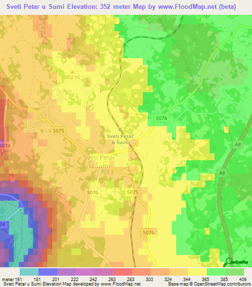 Sveti Petar u Sumi,Croatia Elevation Map