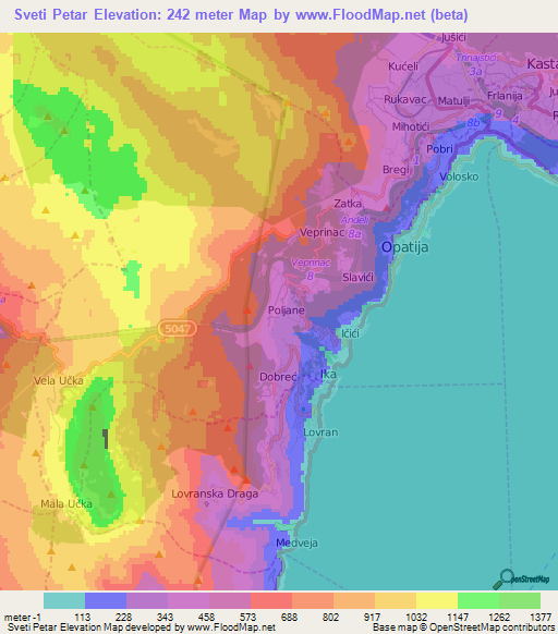 Sveti Petar,Croatia Elevation Map