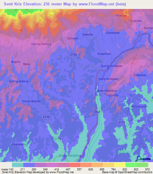 Sveti Kriz,Croatia Elevation Map