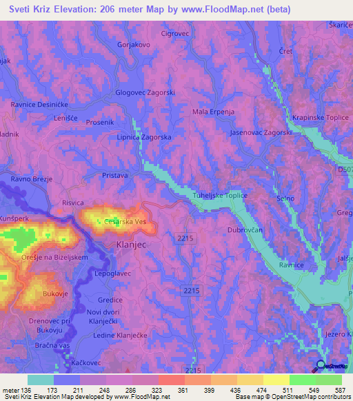 Sveti Kriz,Croatia Elevation Map