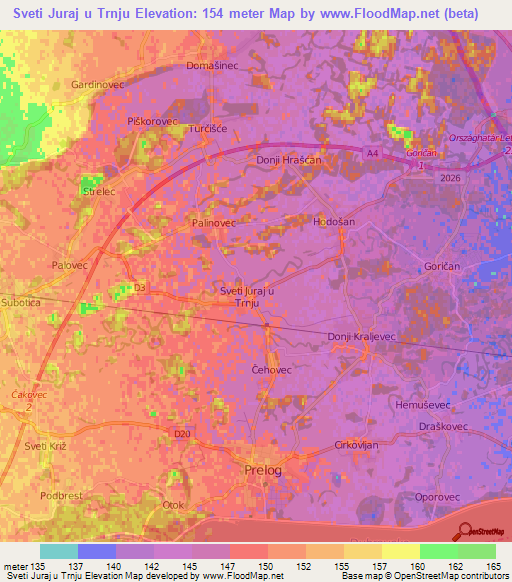 Sveti Juraj u Trnju,Croatia Elevation Map