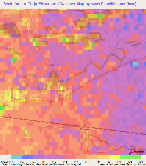 Sveti Juraj u Trnju,Croatia Elevation Map