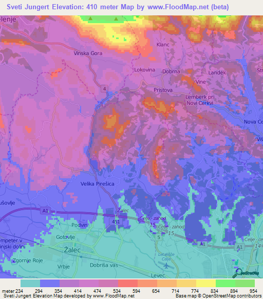 Sveti Jungert,Slovenia Elevation Map