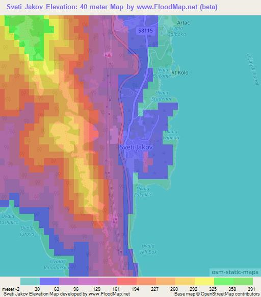 Sveti Jakov,Croatia Elevation Map