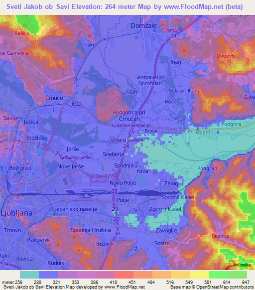 Sveti Jakob ob Savi,Slovenia Elevation Map