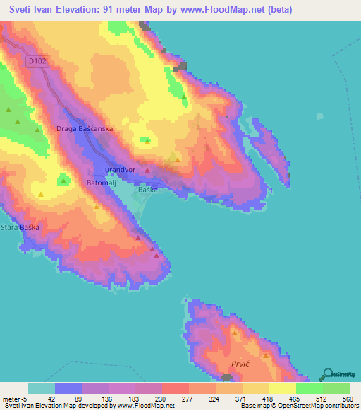 Sveti Ivan,Croatia Elevation Map