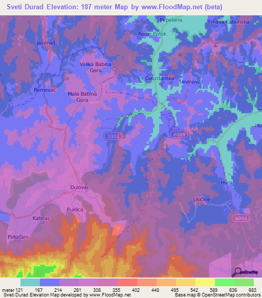 Sveti Durad,Croatia Elevation Map