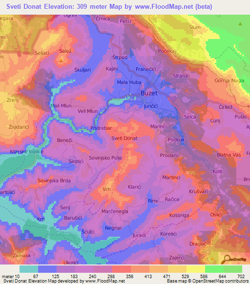 Sveti Donat,Croatia Elevation Map