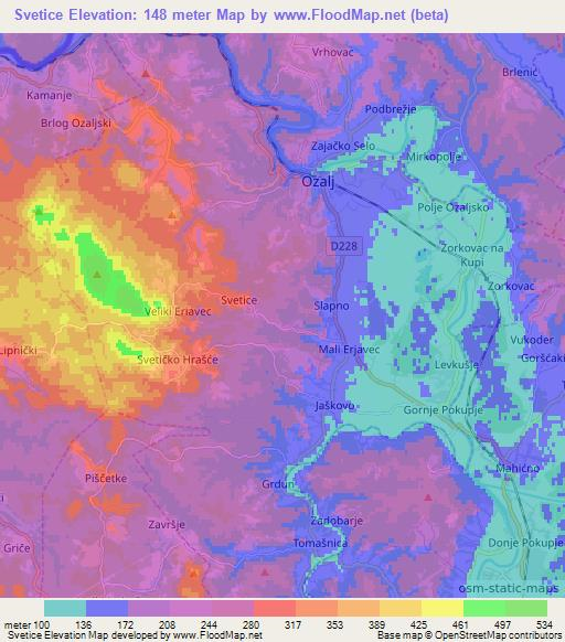 Svetice,Croatia Elevation Map