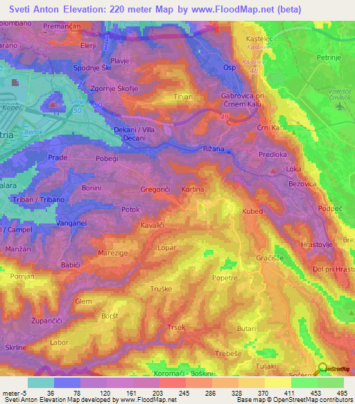 Sveti Anton,Slovenia Elevation Map