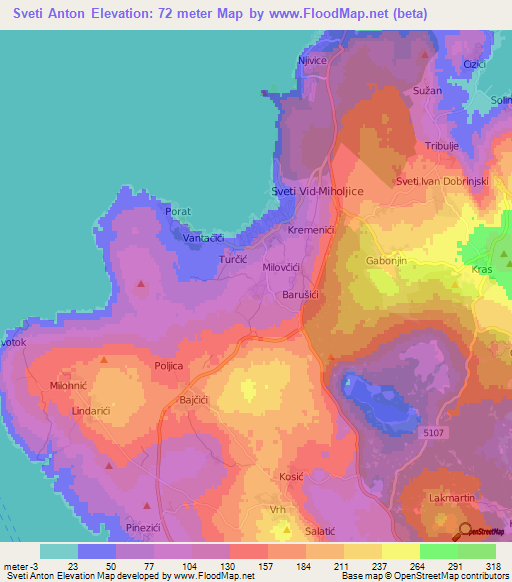 Sveti Anton,Croatia Elevation Map