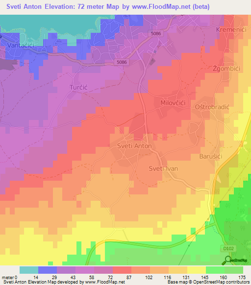 Sveti Anton,Croatia Elevation Map