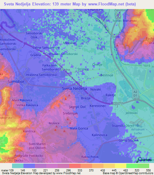 Sveta Nedjelja,Croatia Elevation Map