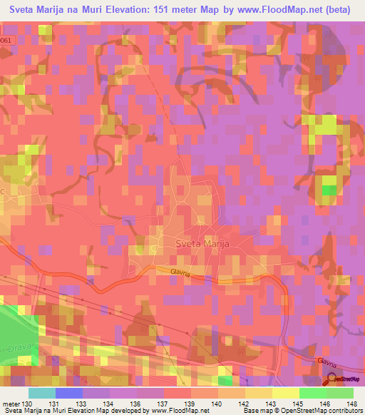 Sveta Marija na Muri,Croatia Elevation Map