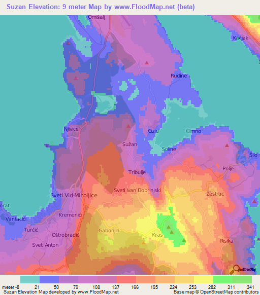 Suzan,Croatia Elevation Map