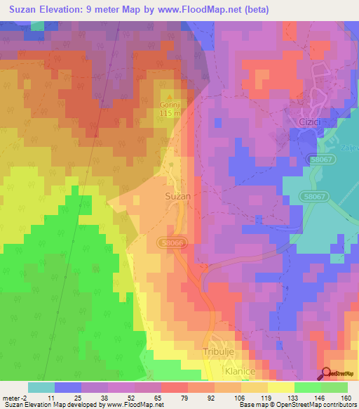 Suzan,Croatia Elevation Map