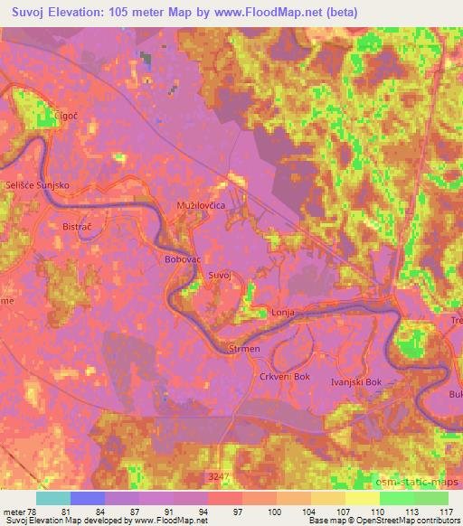 Suvoj,Croatia Elevation Map