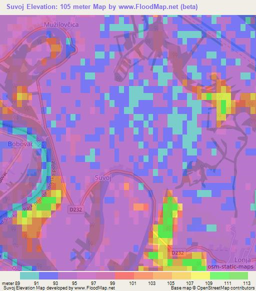 Suvoj,Croatia Elevation Map