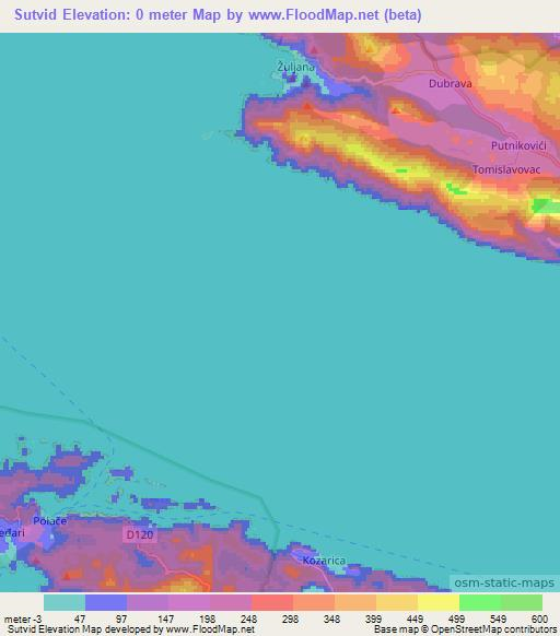 Sutvid,Croatia Elevation Map