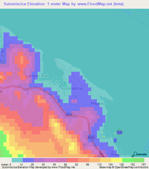 Sutomiscica,Croatia Elevation Map