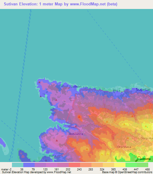 Sutivan,Croatia Elevation Map