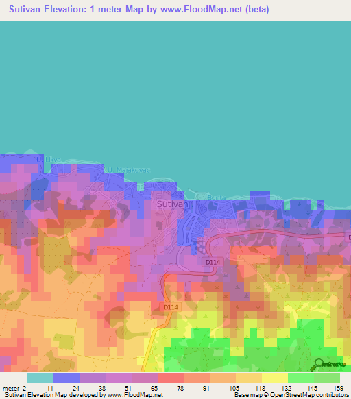 Sutivan,Croatia Elevation Map