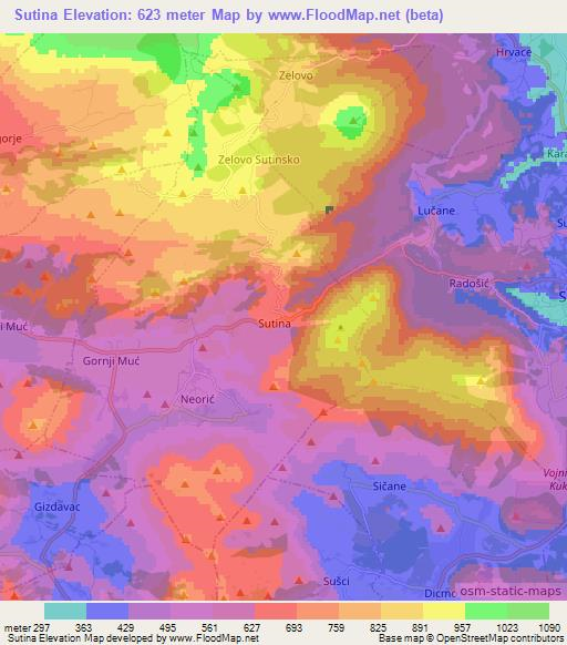 Sutina,Croatia Elevation Map