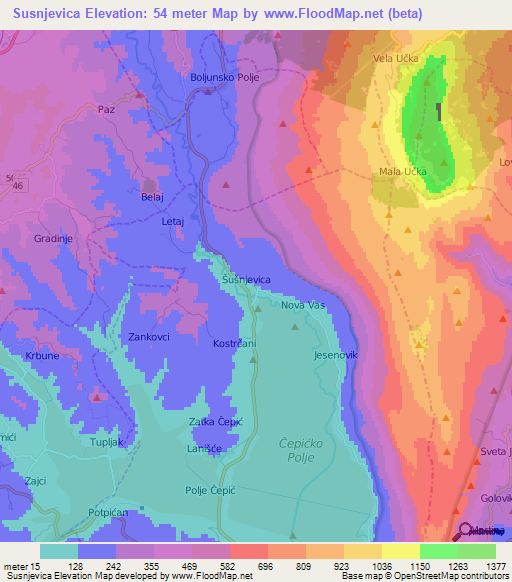 Susnjevica,Croatia Elevation Map