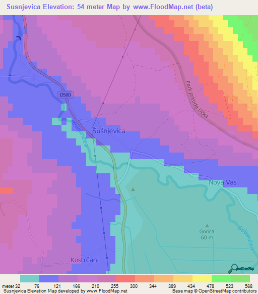 Susnjevica,Croatia Elevation Map