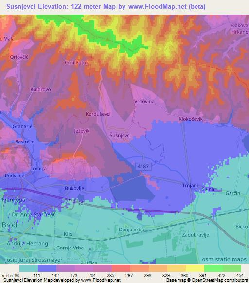 Susnjevci,Croatia Elevation Map