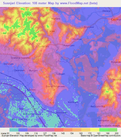 Susnjari,Croatia Elevation Map