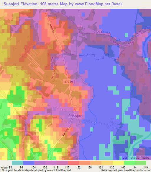 Susnjari,Croatia Elevation Map