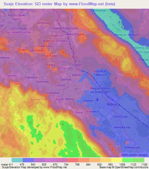 Susje,Slovenia Elevation Map