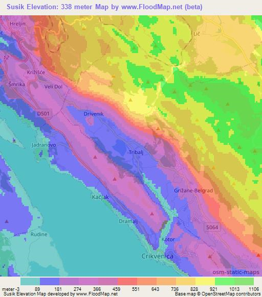 Susik,Croatia Elevation Map