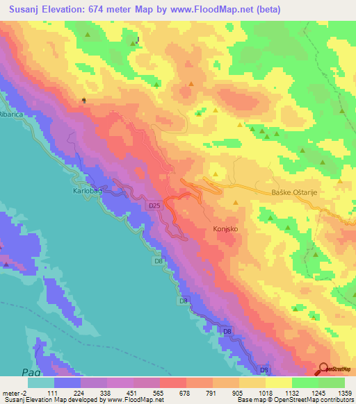 Susanj,Croatia Elevation Map