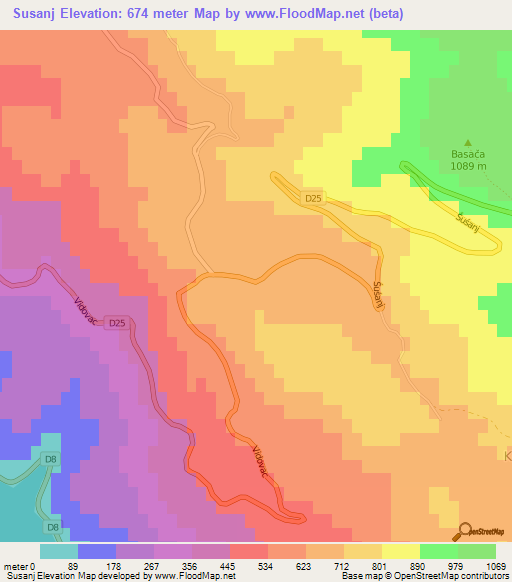 Susanj,Croatia Elevation Map