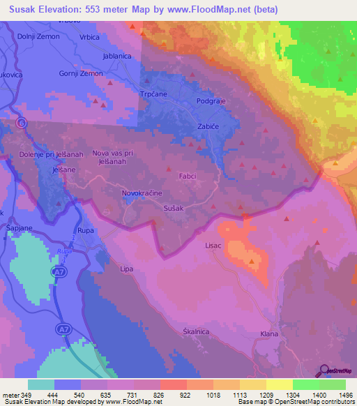 Susak,Slovenia Elevation Map