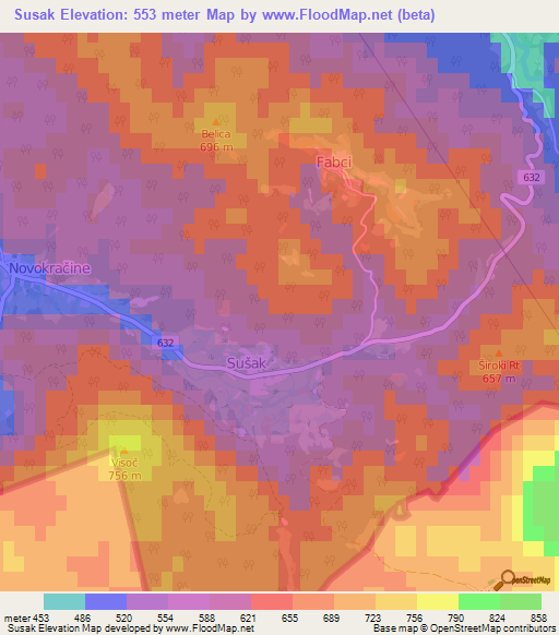 Susak,Slovenia Elevation Map