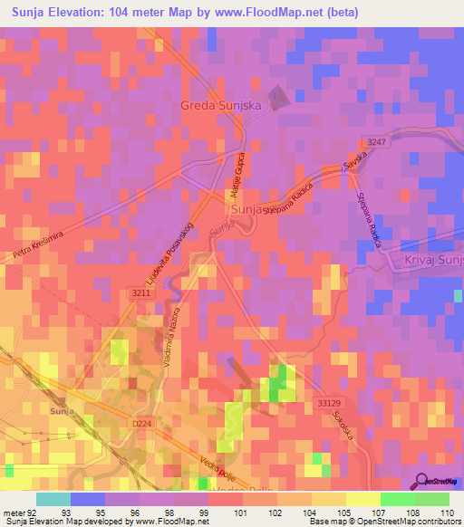 Sunja,Croatia Elevation Map