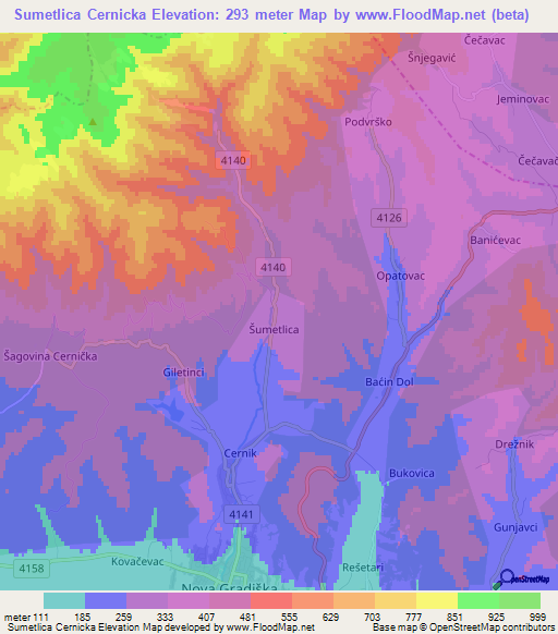 Sumetlica Cernicka,Croatia Elevation Map