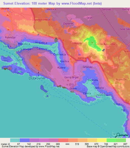 Sumet,Croatia Elevation Map