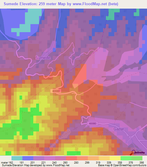 Sumede,Croatia Elevation Map