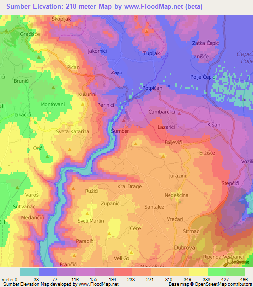 Sumber,Croatia Elevation Map