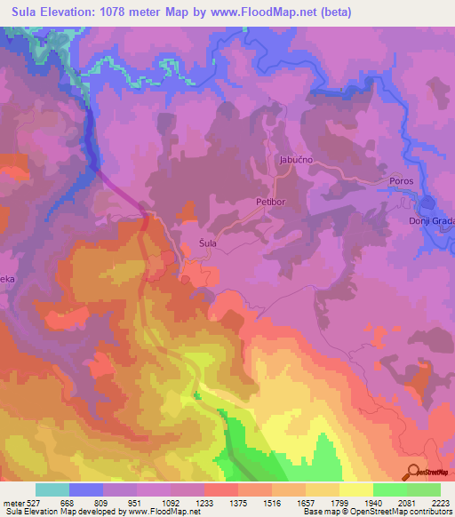 Sula,Montenegro Elevation Map