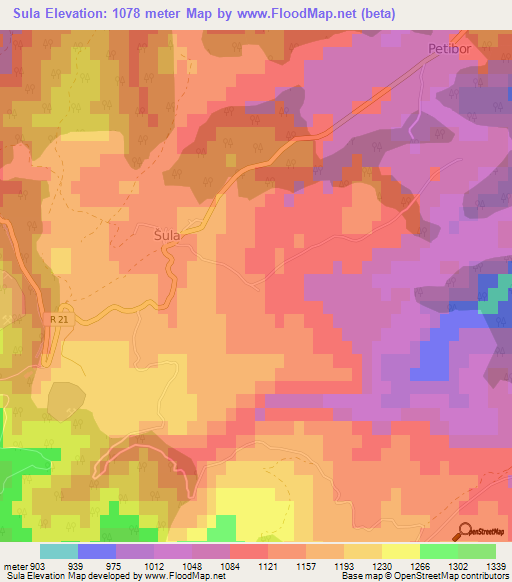 Sula,Montenegro Elevation Map