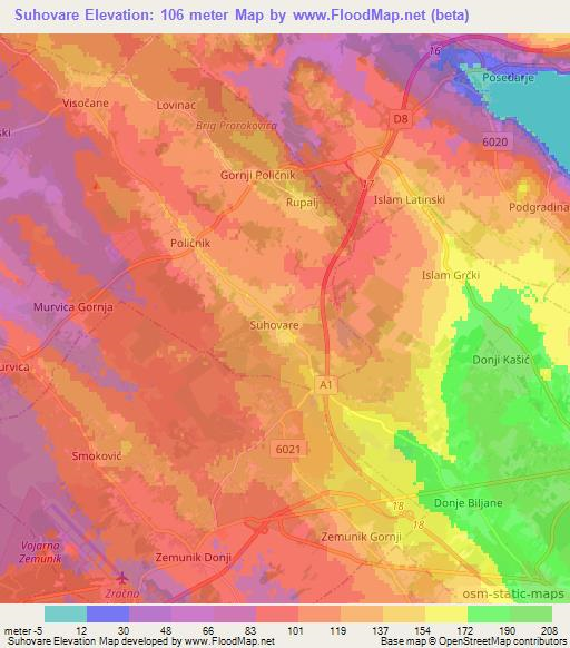 Suhovare,Croatia Elevation Map