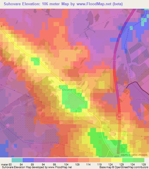 Suhovare,Croatia Elevation Map