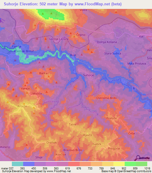 Suhorje,Slovenia Elevation Map